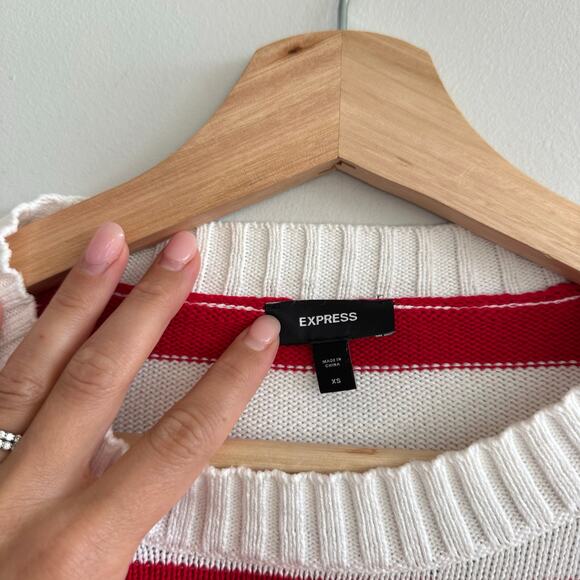 Express Knit Cropped Striped Sweater Red White XS - Picture 5 of 8